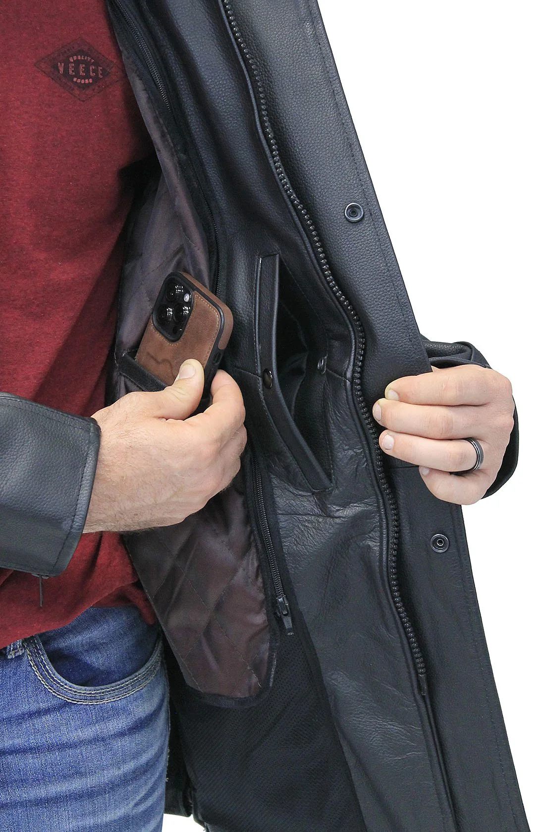 3/4 Length Cruiser Vented Leather Jacket #M3020VZ - Image 5