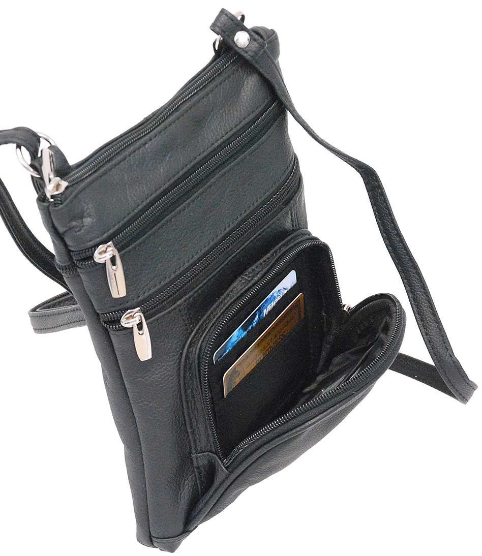 9'' Large Black Leather Side Bag Purse w/Organizer Front Pocket #P004K - Image 4