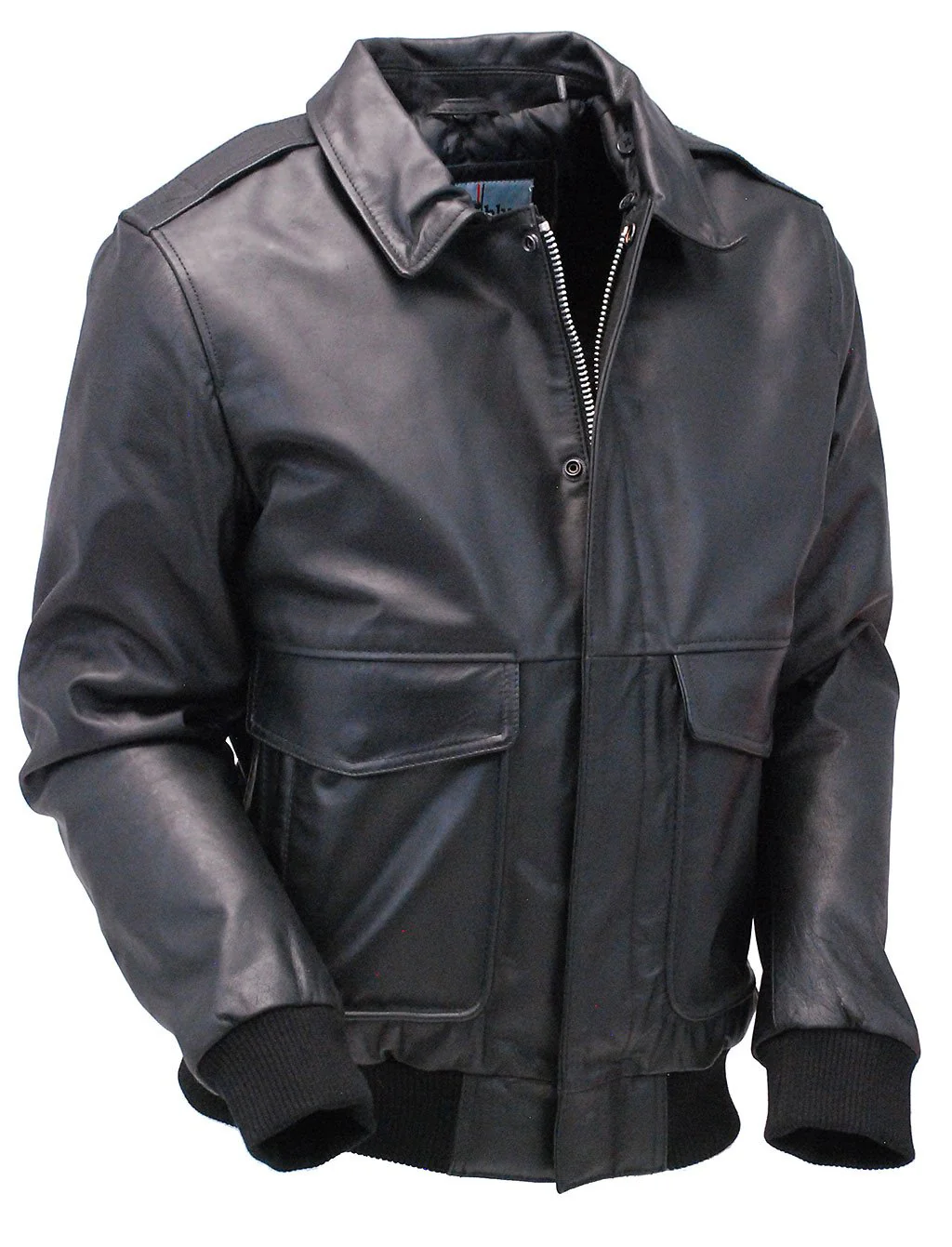 Black Classic A2 Leather Bomber Jacket w/Removable Collar #M2190K - Image 4