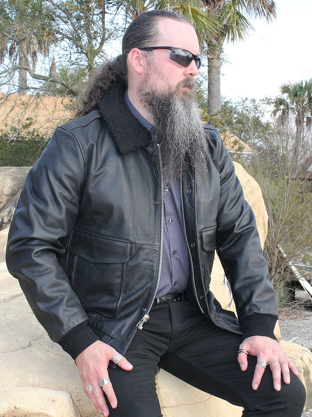 Black Classic A2 Leather Bomber Jacket w/Removable Collar #M2190K - Image 5