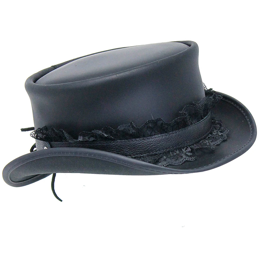 Black Leather and Lace Hatband #HB-LACEK () - Image 2