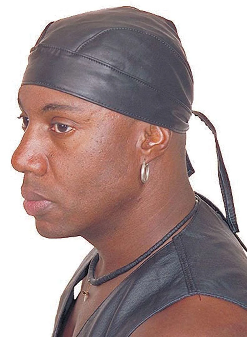 Black Leather Bandana Skullcap #BAND1 - Image 4