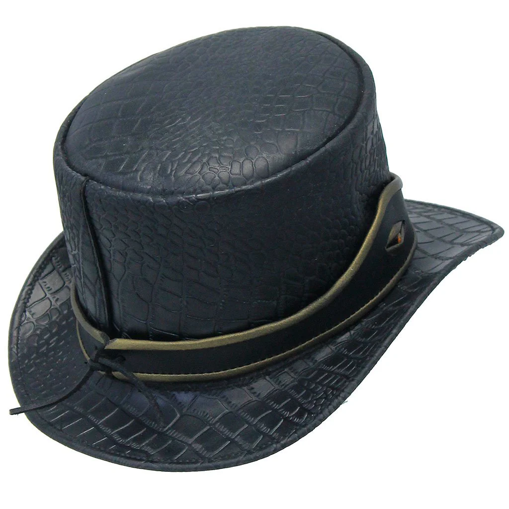 Black Leather Crocodile Eye Tophat #H2205EYEK () - Image 2