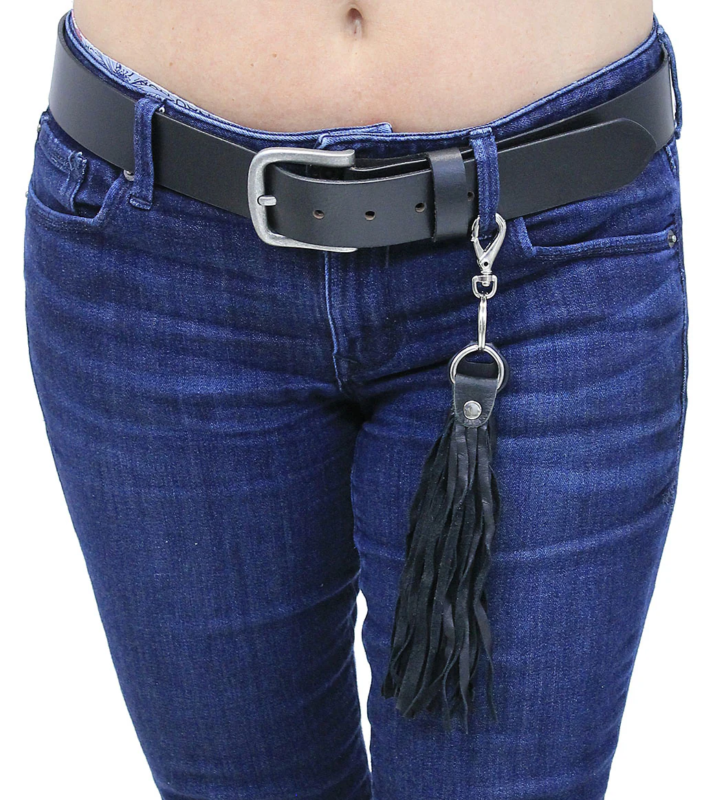 Black Genuine Leather Fringe Key Chain #KC1800K - Image 4