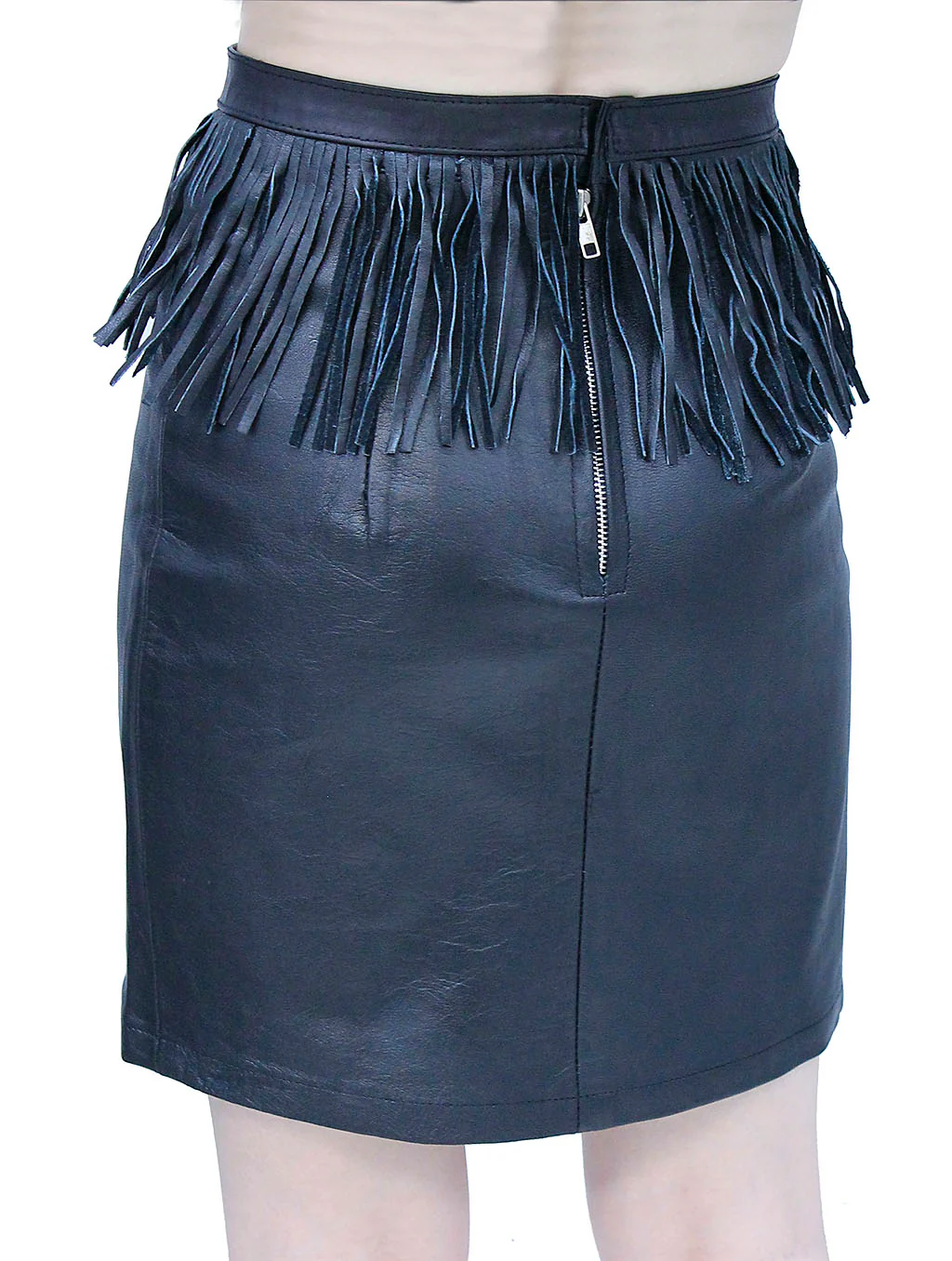 Black Leather Skirt with Fringe #SK191FK - Image 2