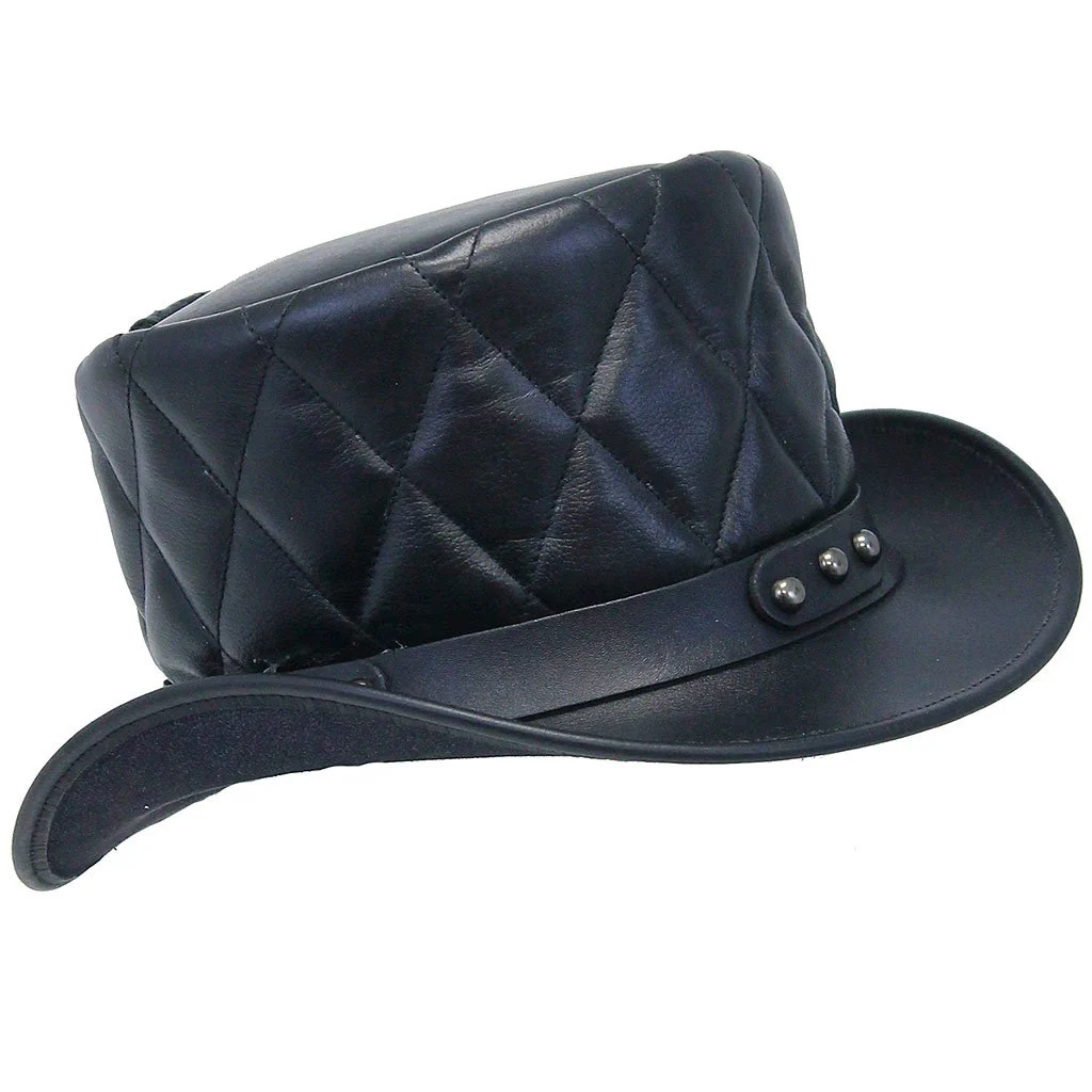 Black Quilted Leather Tophat #H2207QK () - Image 5