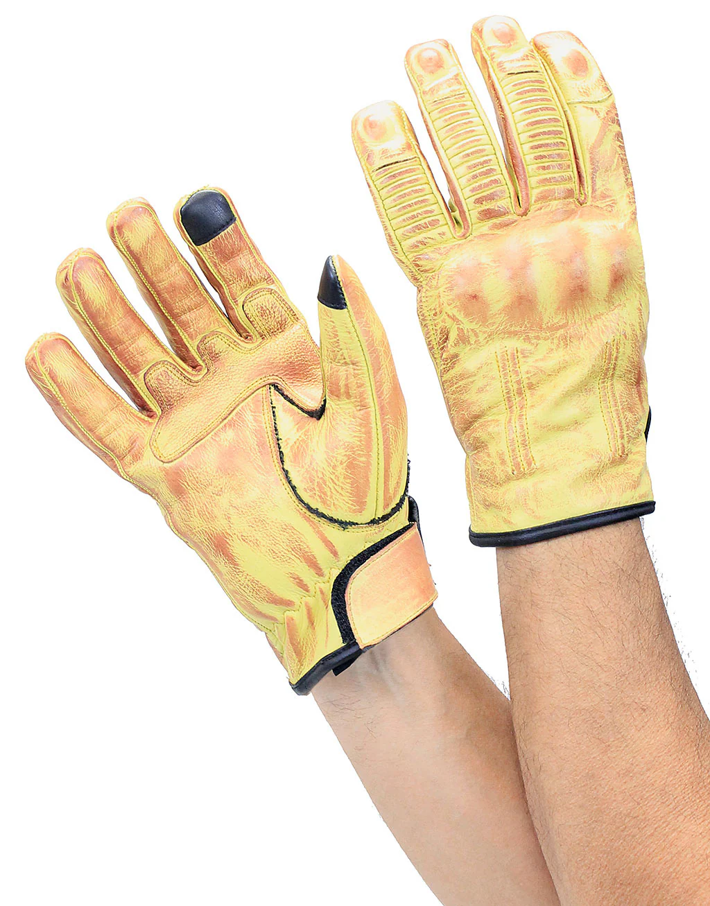 Bright Vintage Yellow Motorcycle Gloves #G8177KNY () - Image 3