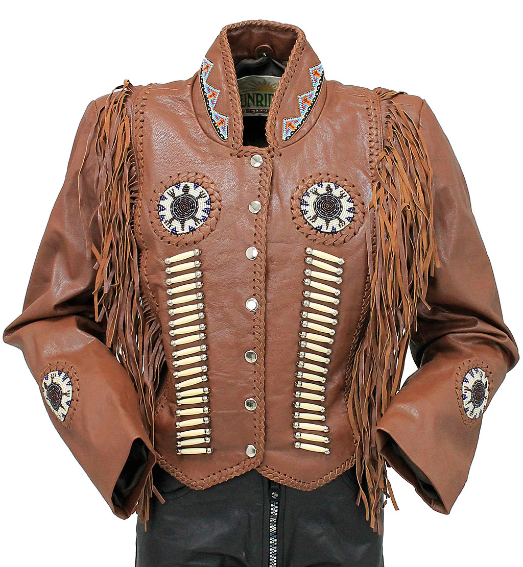 Brown Fringe Jacket with Bone & Mini Beads #L4251FBN (XS-S) - Image 4