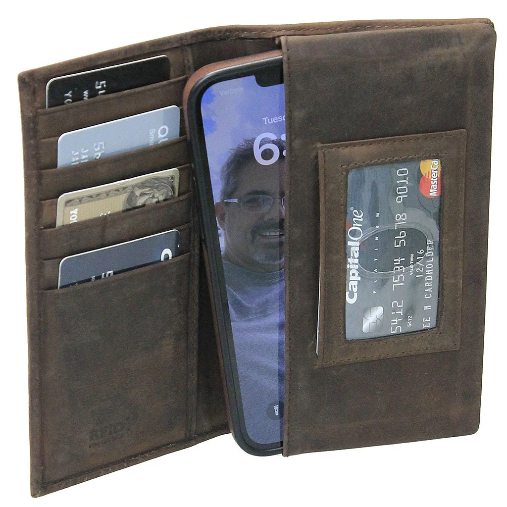 Brown Vintage Long Leather RFID Wallet Checkbook #W513521NID () - Image 3