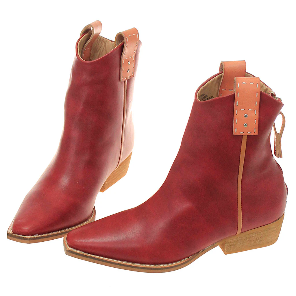 Burgundy Ankle Boots w/Finger Pulls & Back Zipper #BLC01RED-FREER