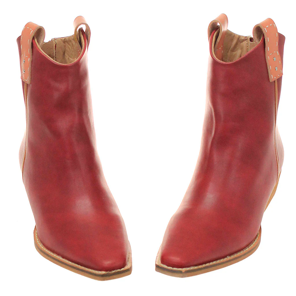Burgundy Ankle Boots w/Finger Pulls & Back Zipper #BLC01RED-FREER - Image 2