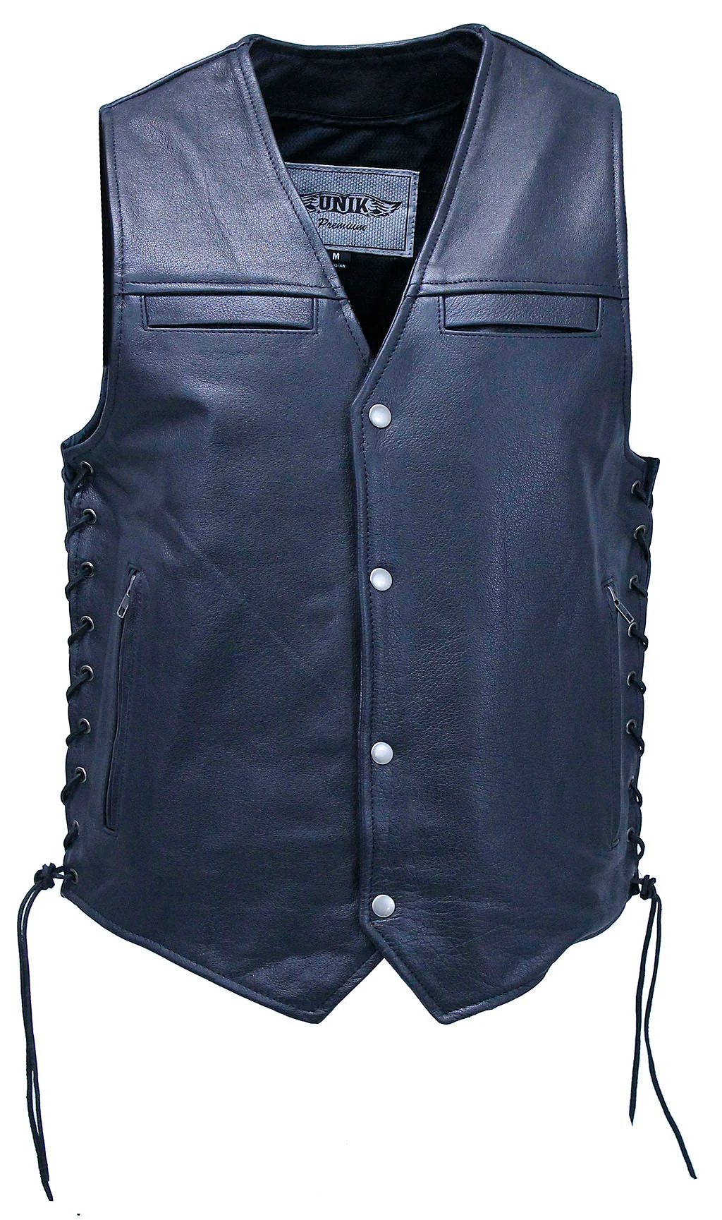 Chest Pocket Side Lace V-Neck Buffalo Leather Vest #VM2638GLK - Image 6