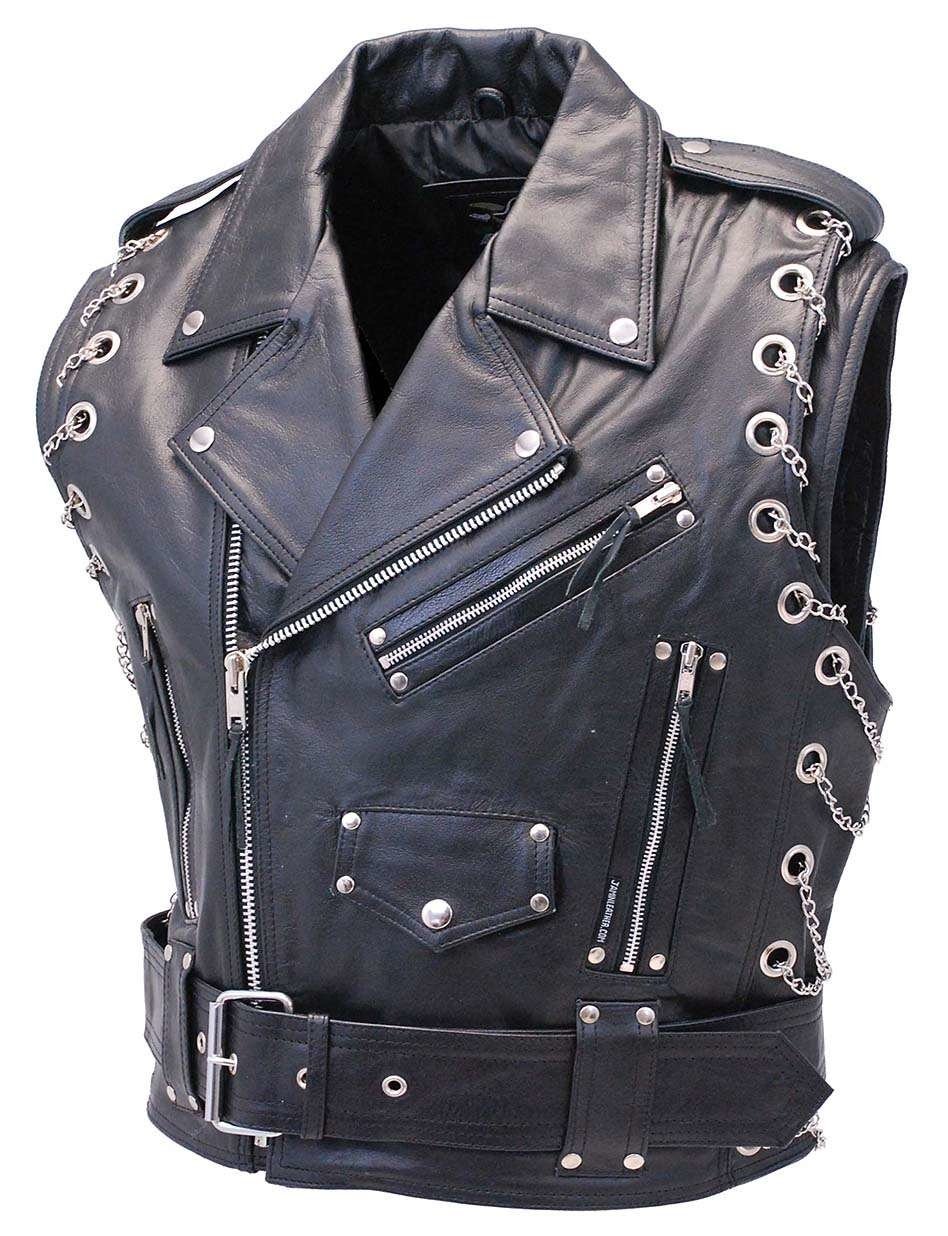 Chromed Out Leather Motorcycle Chain Vest #VM2001MCC