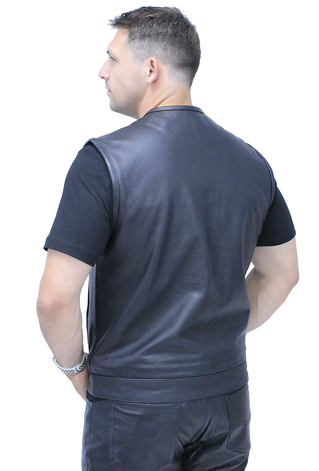 Collarless Premium Buffalo Leather Snap & Zip Concealed Pocket Vest #VM7410GK - Image 2