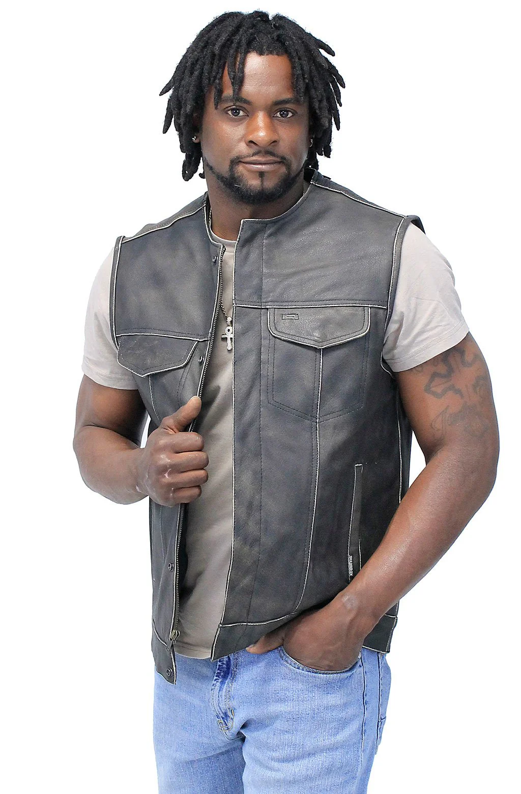 Collarless Vintage Club Vest w/Concealed Pockets #VMA74101GN (M-2X) - Image 5