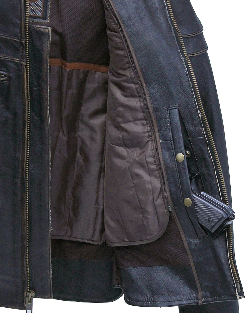 Vintage Leather Vented Motorcycle Jacket w/Concealed Pockets #MA6037VZN - Image 5