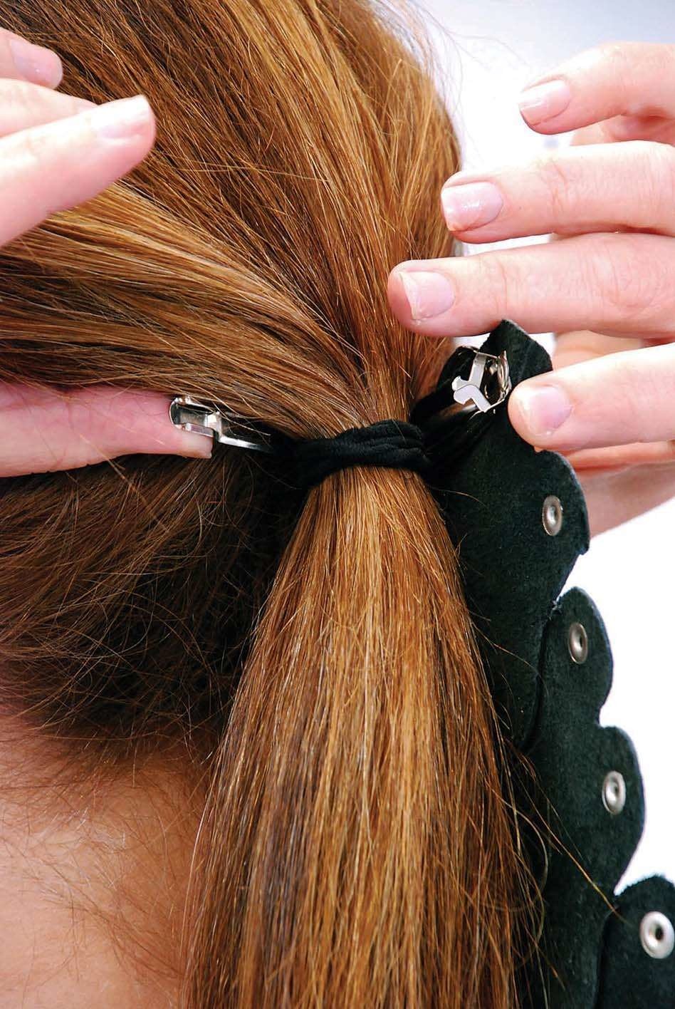 10.5" Extra Long Silver Beaded Black Leather Hair Tube #AHW6543FBS - Image 2