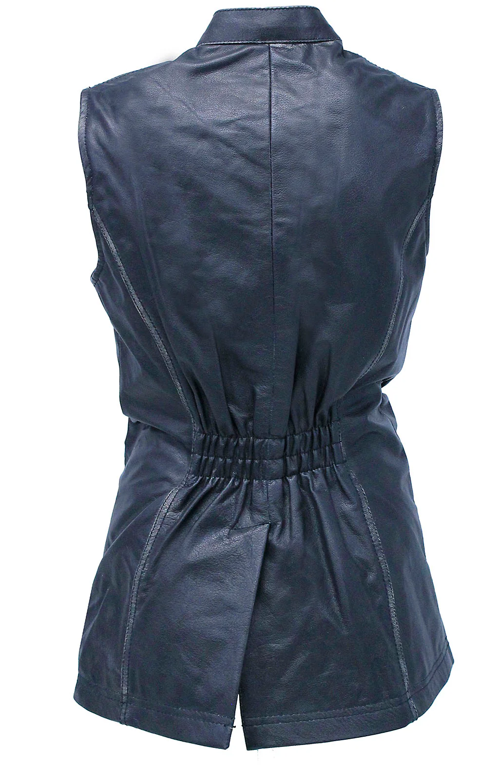 Extra Long Vintage Black Genuine Leather Zip Vest #VLA20091ZK (S-5X) - Image 3
