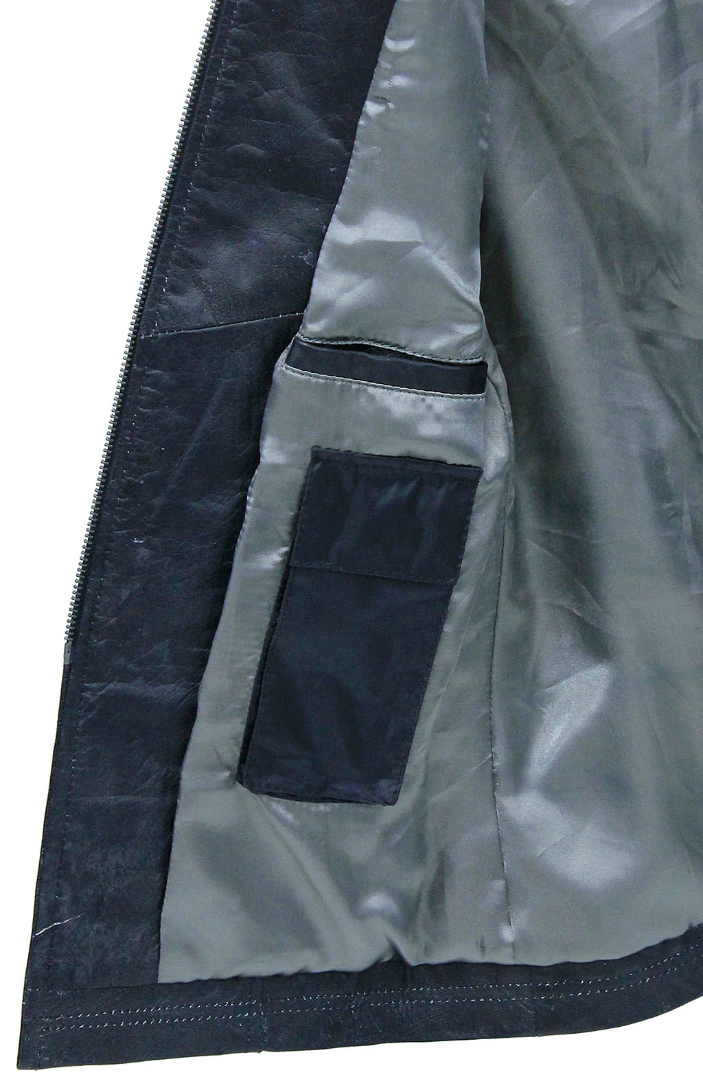 Extra Long Vintage Black Genuine Leather Zip Vest #VLA20091ZK (S-5X) - Image 5