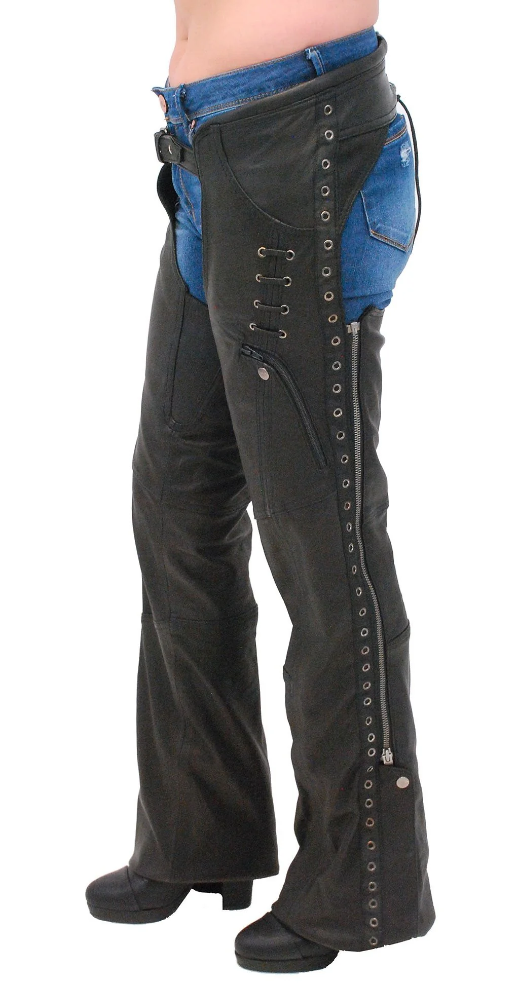 Eyelet Trim Stretch Thigh Ultra Premium Leather Chaps #CL6535EYEK - Image 4