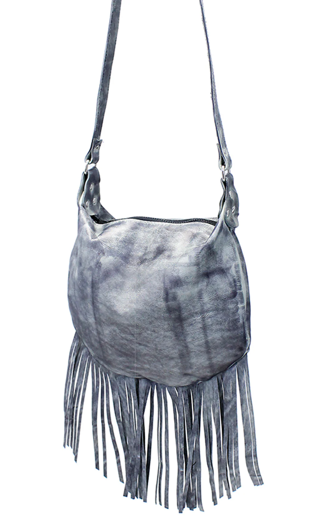 Hand Antiqued Fringed Leather Hobo Purse #PA23033FGY () - Image 3