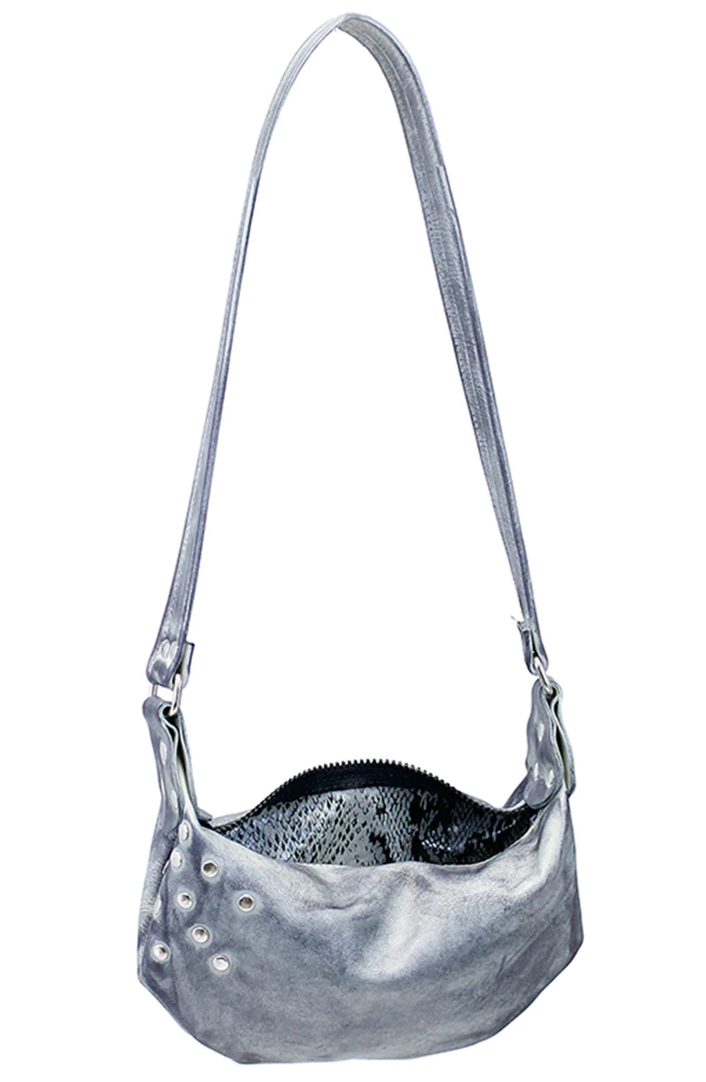 Hand Antiqued Small Gray Leather Studded Banana Purse #PA2303RGY - Image 5