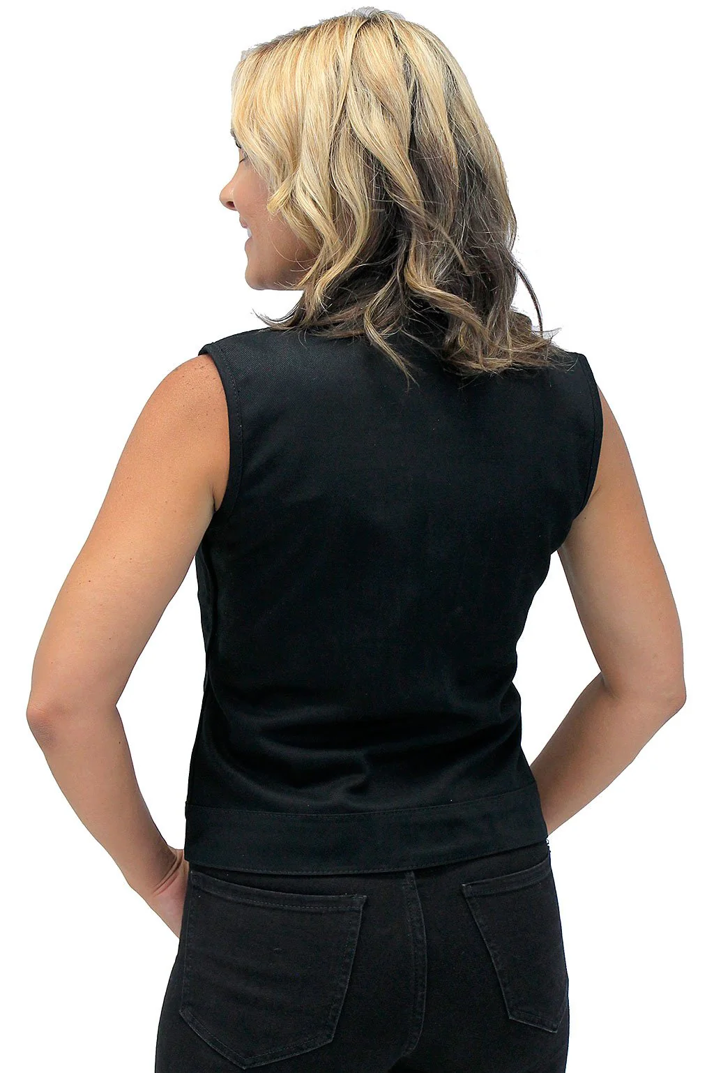 Heavy Denim Women's Biker Vest w/Easy Access Pocket #VLC518GZK - Image 2