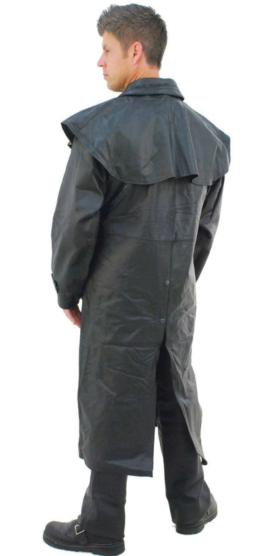 Heavy Leather Duster Trench Coat #M800Z - Image 3