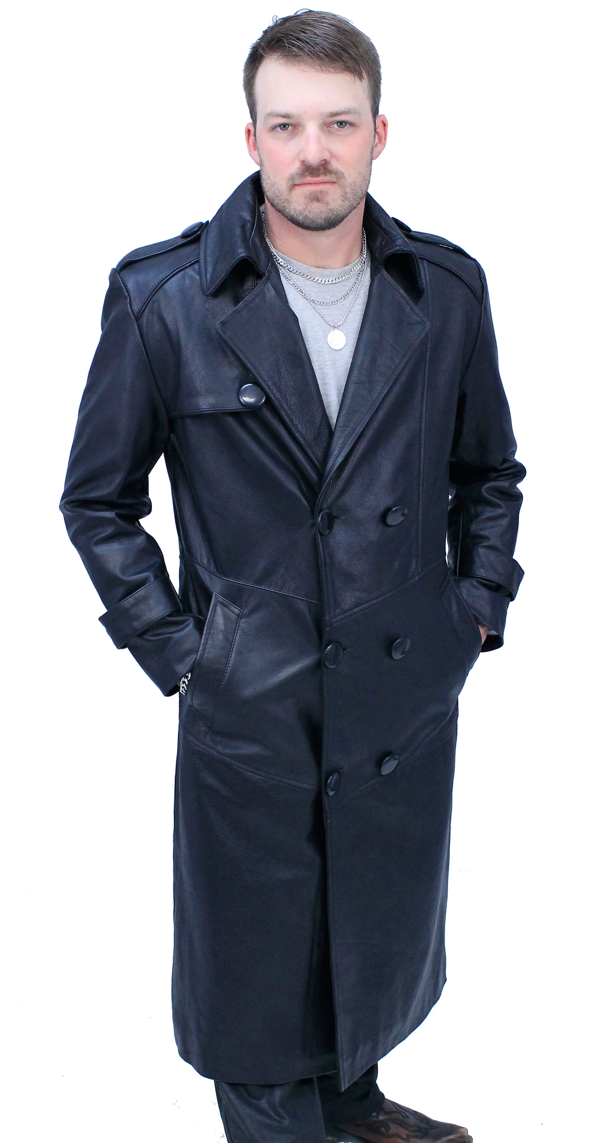 Jamin Leather Trench in Premium Black Cow #M2202K - Image 4