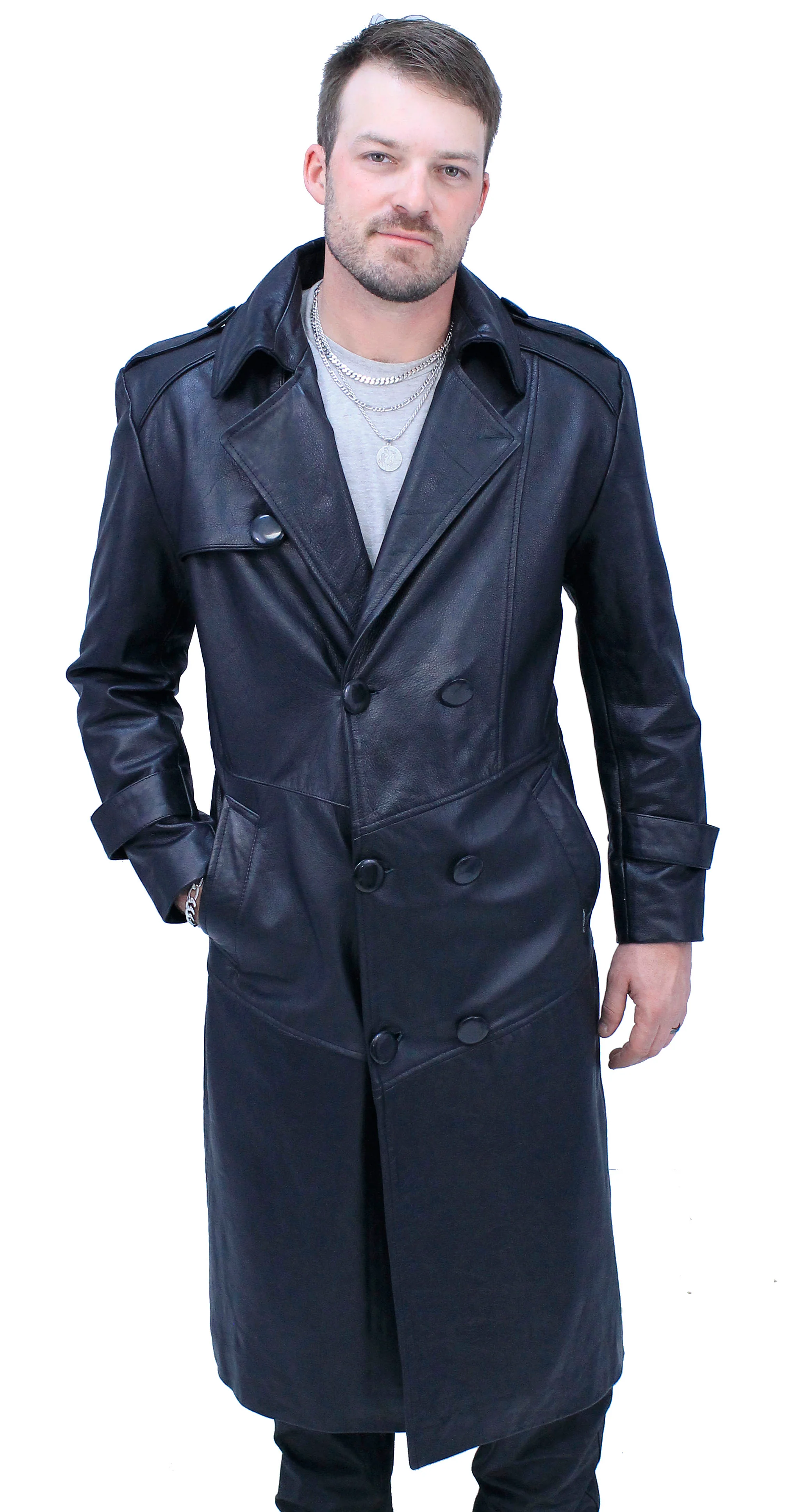 Jamin Leather Trench in Premium Black Cow #M2202K - Image 5