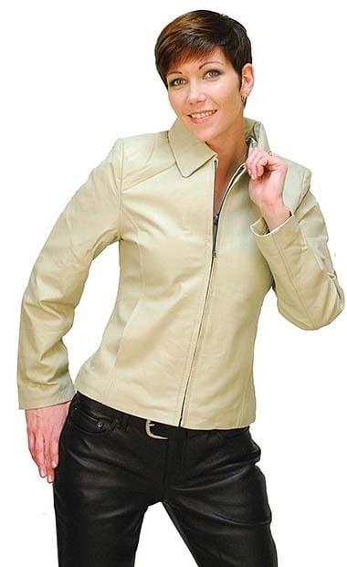 Ladies Cream Colored Leather Zip Jacket #L21051W (S-M) - Image 3