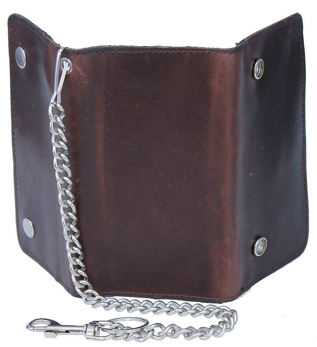 Large Oil Tanned Brown Multi-Compartment Chain Wallet #WC57671N - Image 2