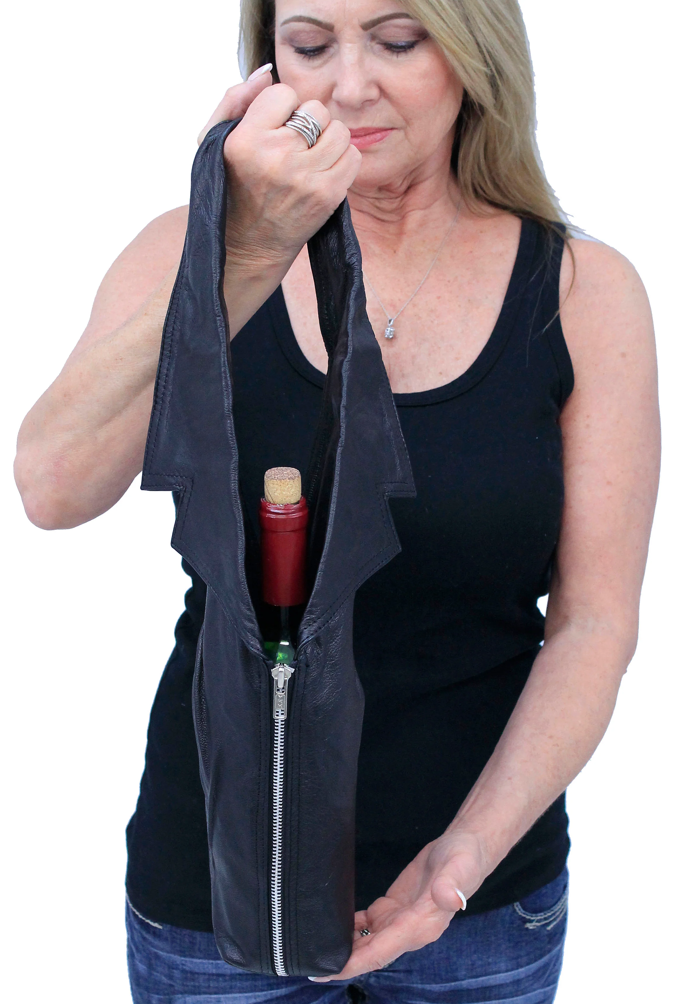 Leather Vest Wine Bottle Carrier Bag Tote #P251104WINE - Image 2