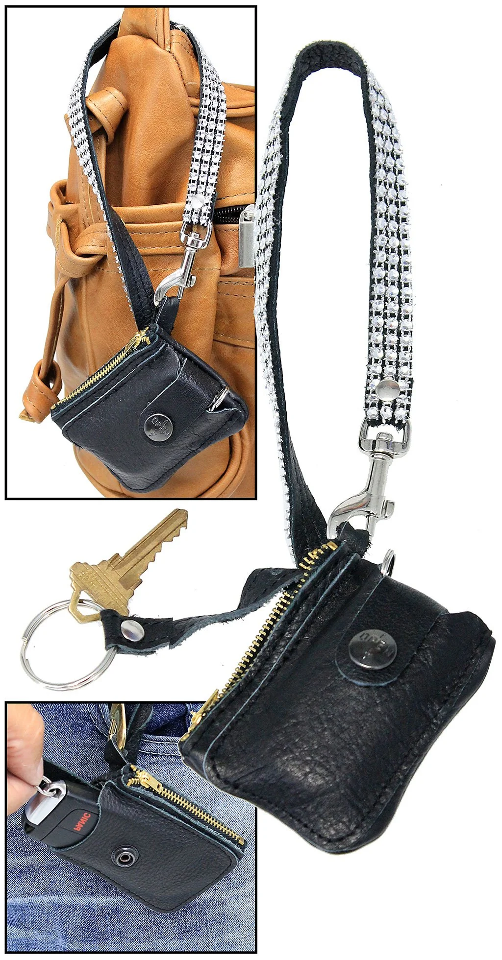 Leather Key Fob Case w/Crystal Wrist Strap #AC22063XZC () - Image 4