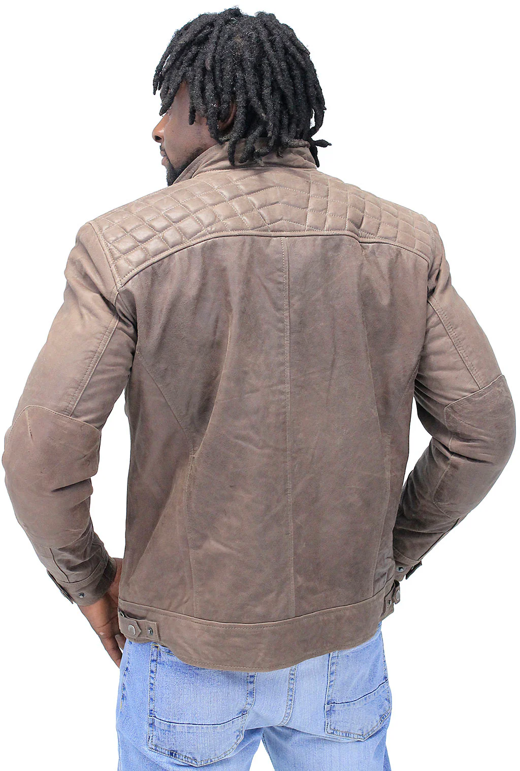 Men's Brown Lambskin Leather Jacket with Quilting #MA5501QN - Image 2