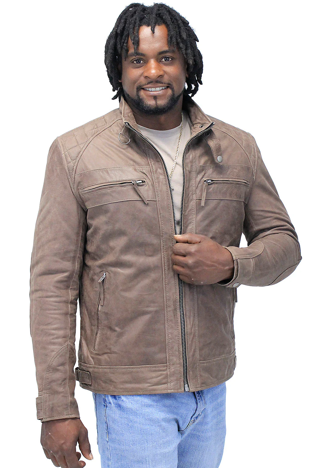 Men's Brown Lambskin Leather Jacket with Quilting #MA5501QN - Image 7