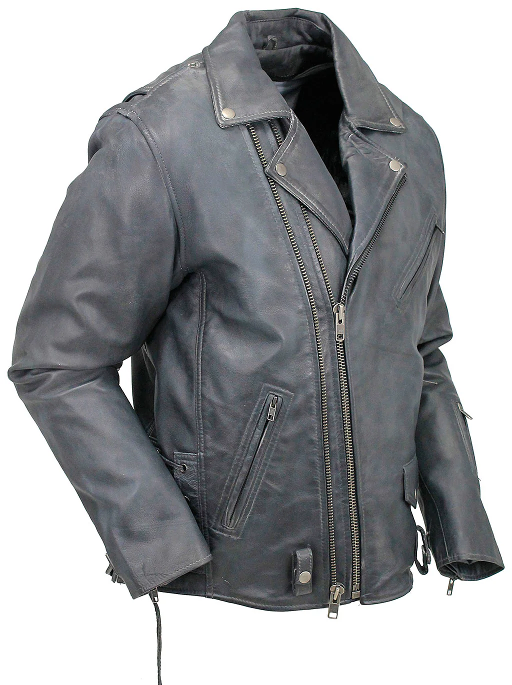 Men's Charcoal Gray Double Zip MC Leather Jacket #MA24800GGY - Image 10
