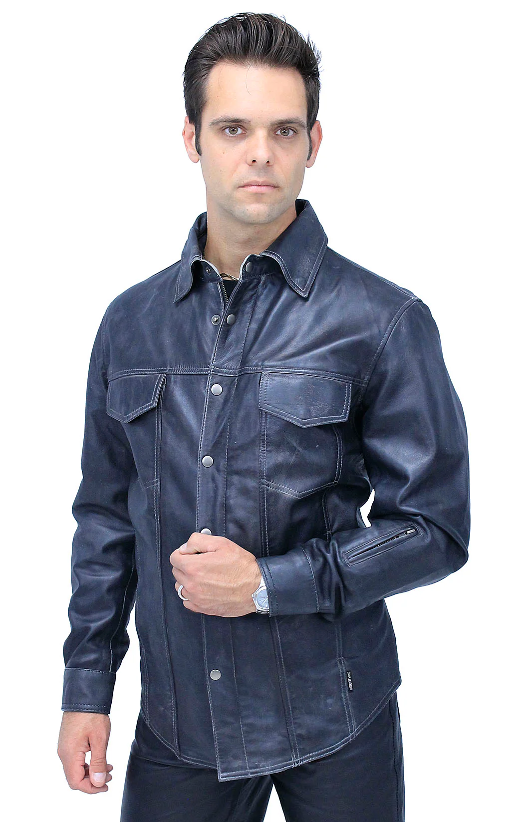 Men's Charcoal Gray Leather Shirt #MS24806GGY - Image 6