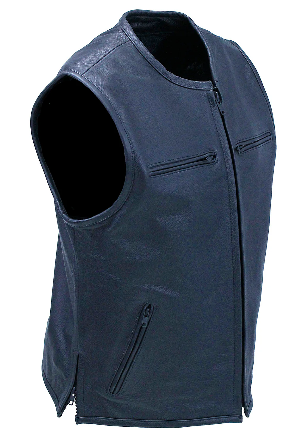 Men's Collarless Leather Zipper Club Vest with 4 Zip Pockets #VM6721GZK - Image 3