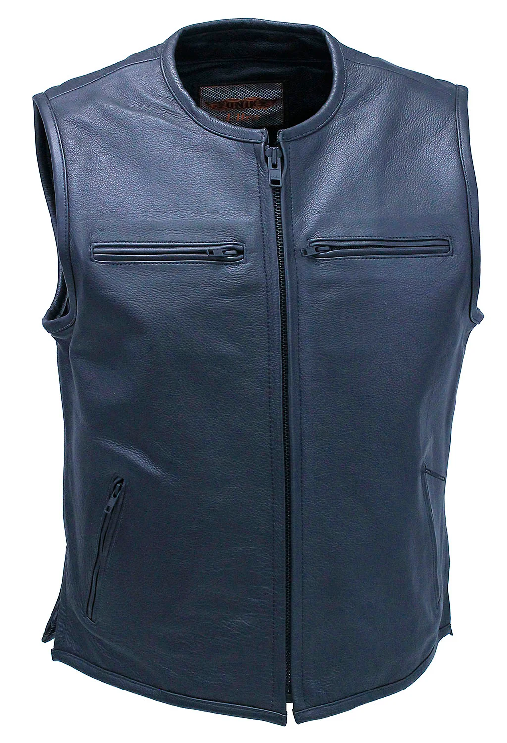 Men's Collarless Leather Zipper Club Vest with 4 Zip Pockets #VM6721GZK - Image 6