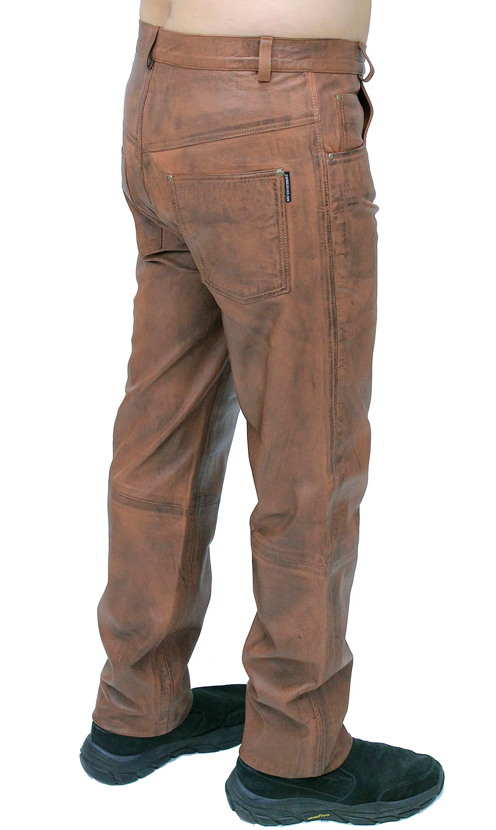 Men's Hand Antiqued Brown 5 Pocket Lambskin Leather Pants #MP5921N - Image 4