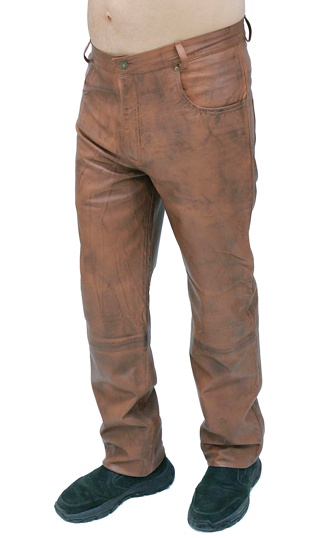 Men's Hand Antiqued Brown 5 Pocket Lambskin Leather Pants #MP5921N - Image 5