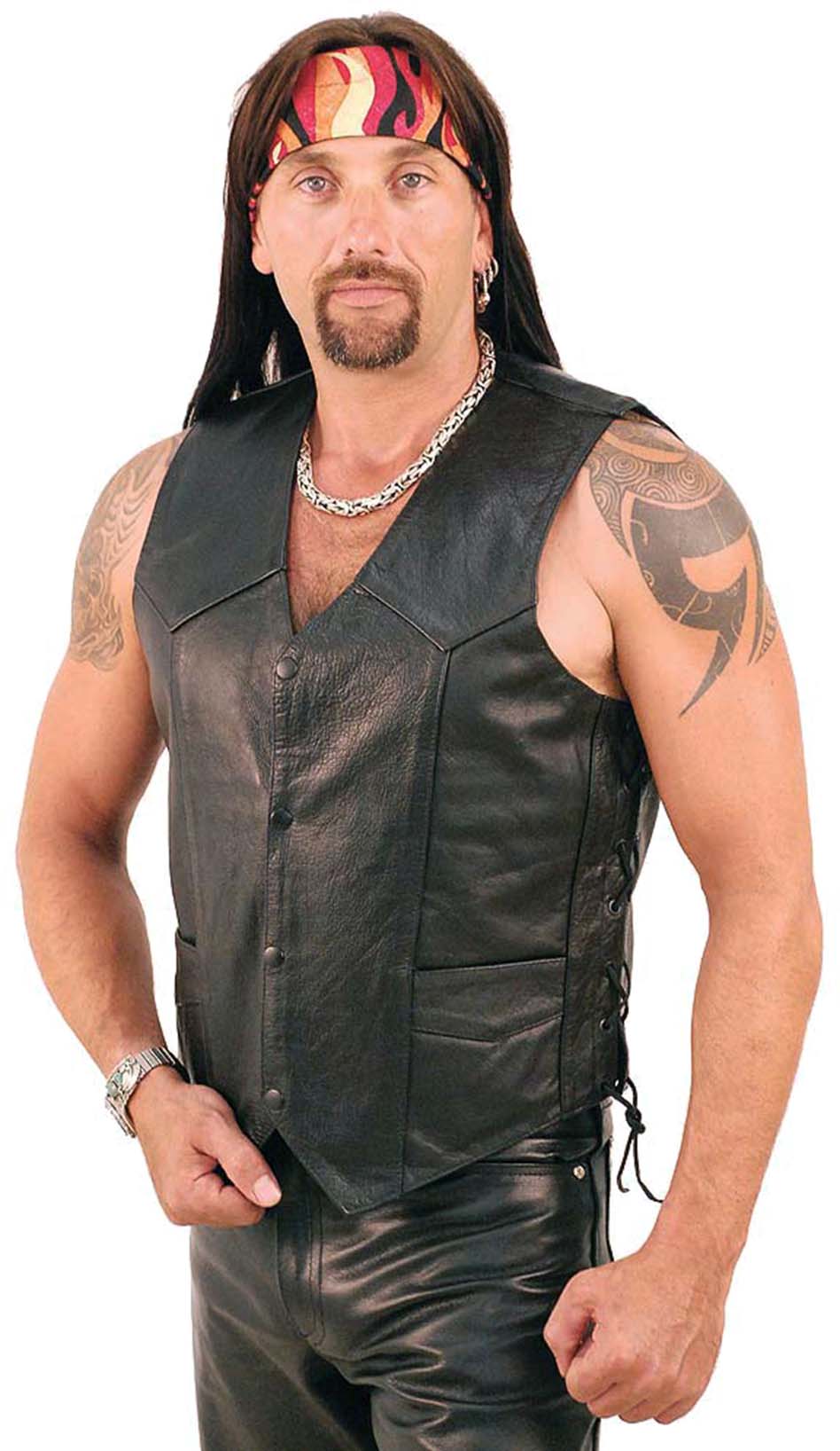Men's Concealed Pocket Buffalo Leather Vest w/Side Lacing #VM803LK - Image 5