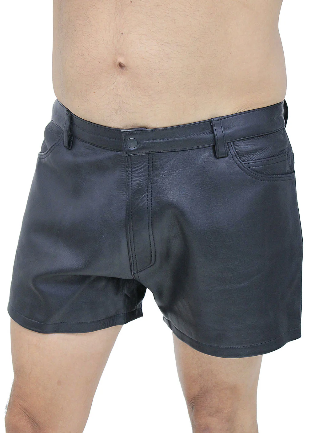 Men's Ultra Premium Leather Button Fly Shorts #SHM1073BTK - Image 3