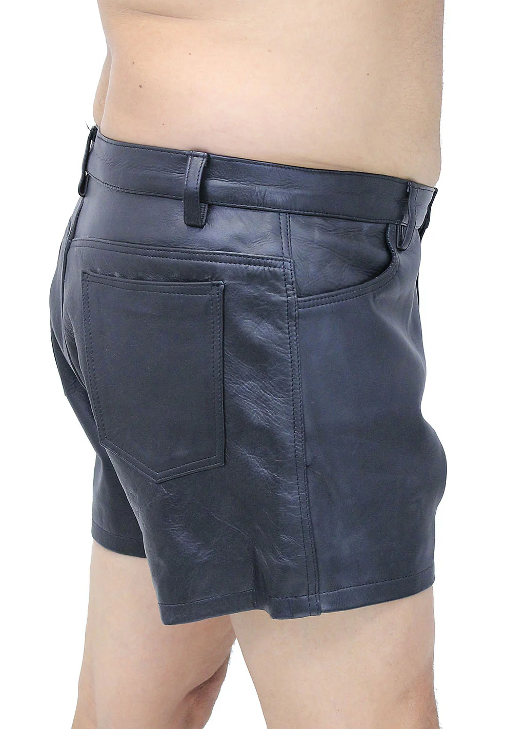 Men's Ultra Premium Leather Button Fly Shorts #SHM1073BTK - Image 4