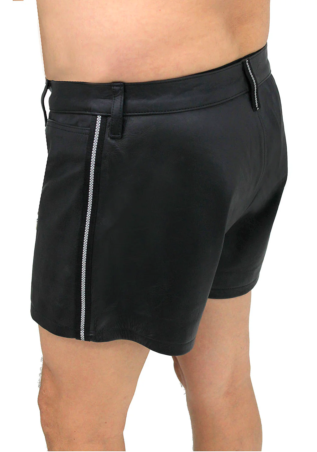 Men's Ultra Premium Leather Shorts w/Side Stripes #SHM1072RK - Image 2
