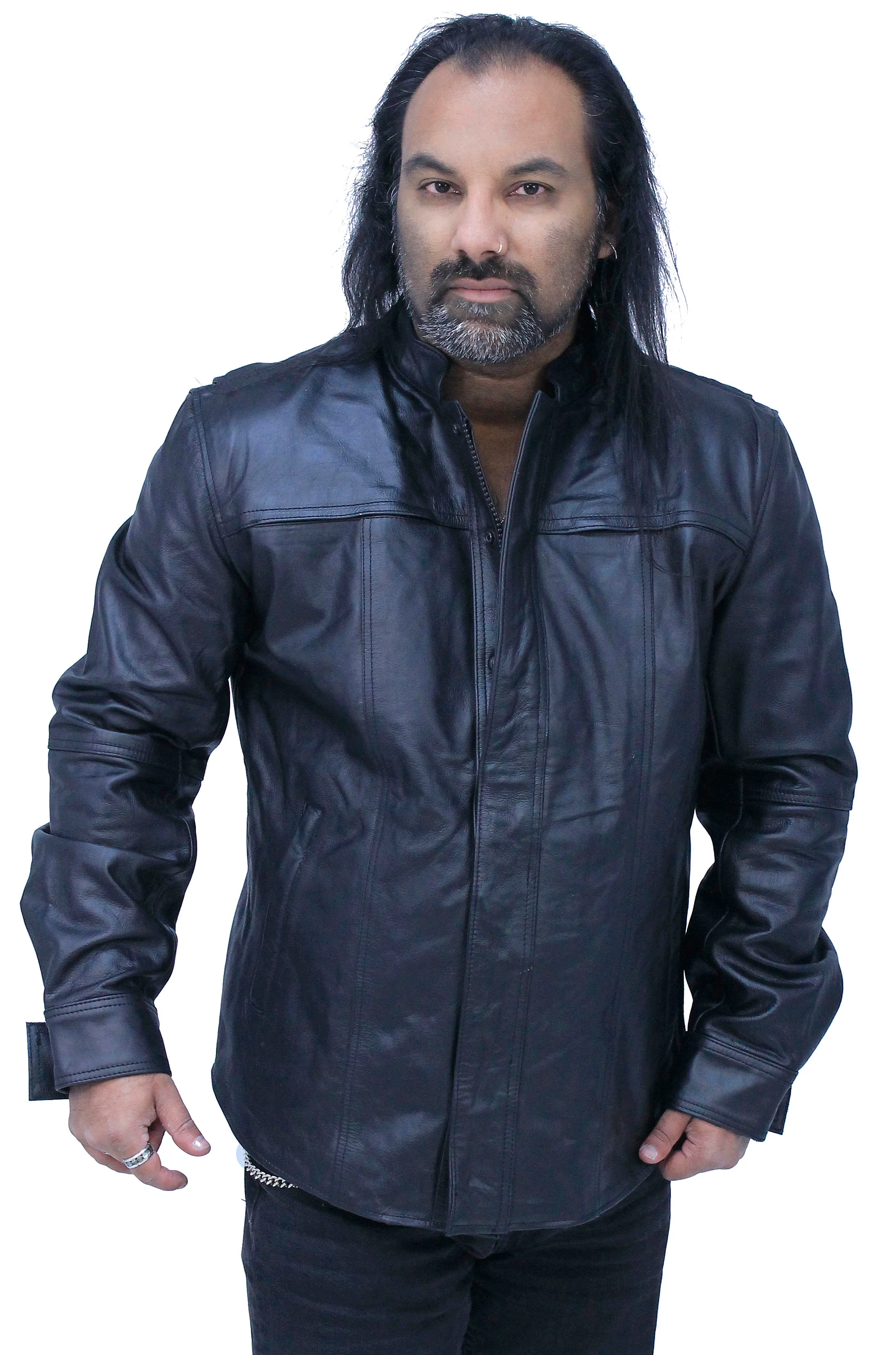 Men's Vented Black Leather Shirt w/Easy Access Pocket #MS22070VGK - Image 5