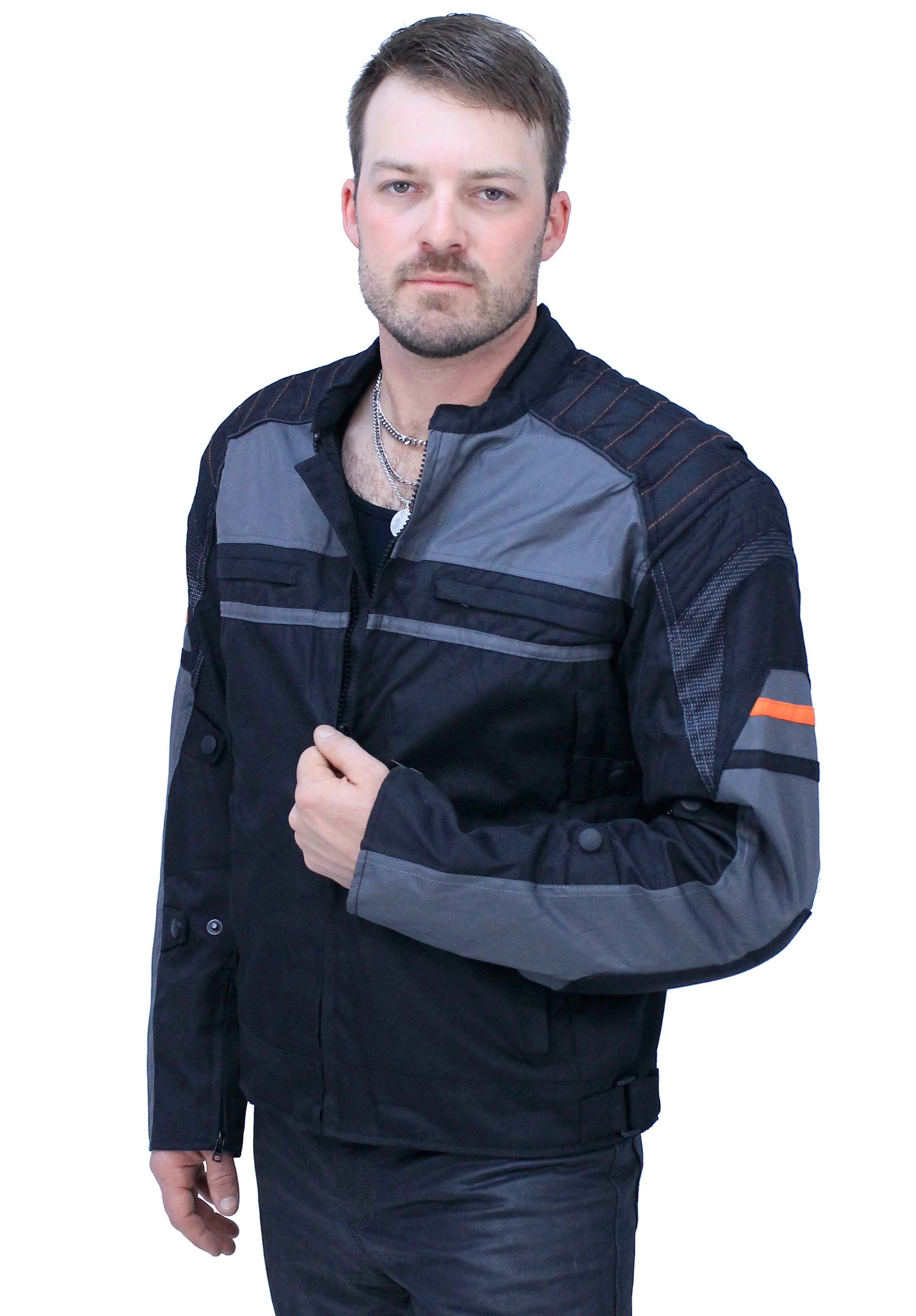 Men's Vented Gray Orange Textile Jacket with Armor #MC360316AZV