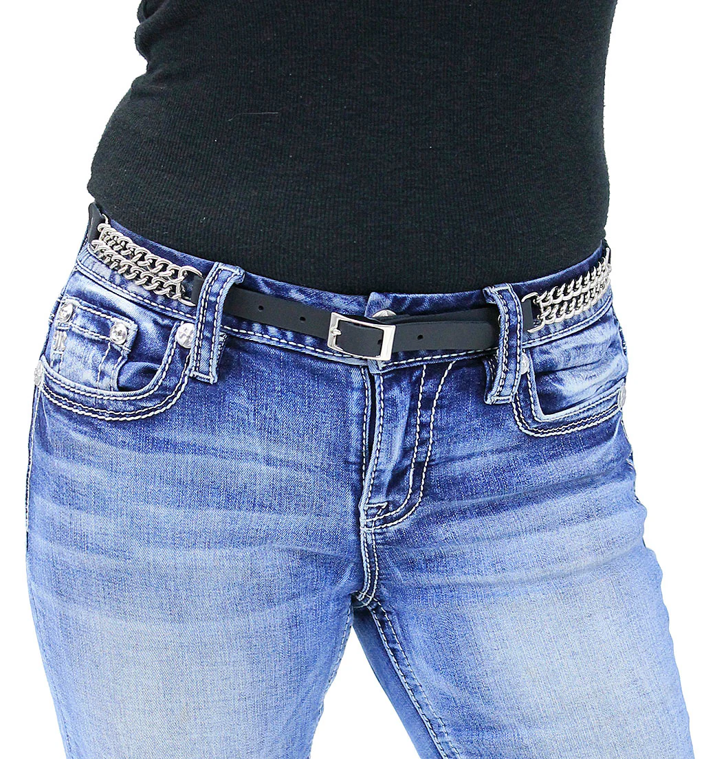 Narrow Curb Chain and Leather Belt #BT075VCK - Image 3