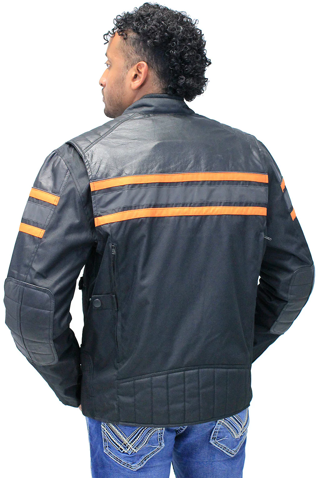 Orange Stripe Armor Reflector Men's Jacket Leather-Textile #MC361616AO () - Image 3